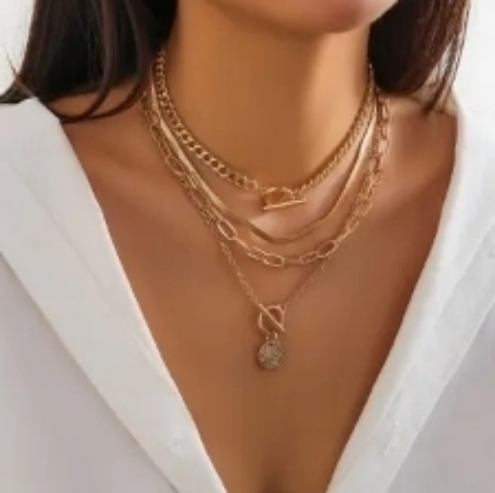 Multi Layer Toggle Herringbone Coin Necklace